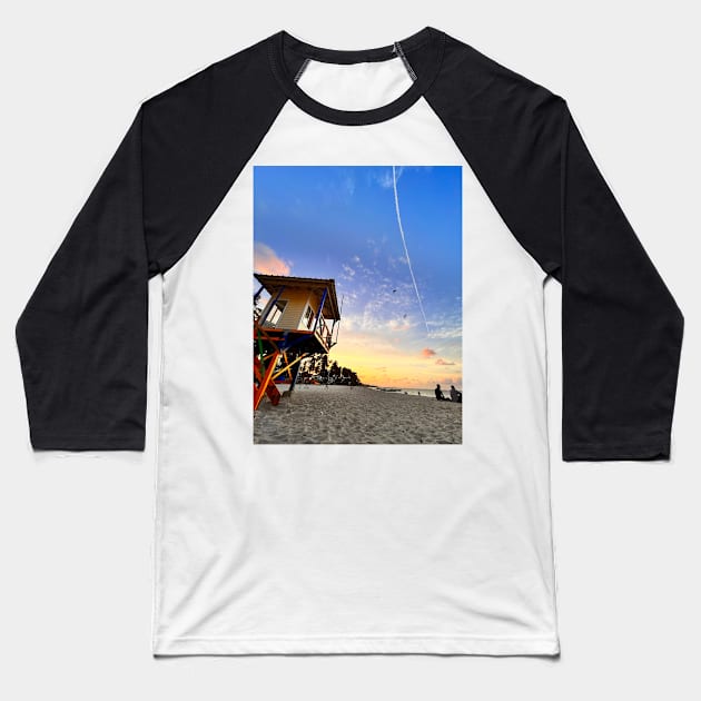 A sun-drenched beach with a crystal-clear ocean stretching out to the horizon. Baseball T-Shirt by Dicaribe